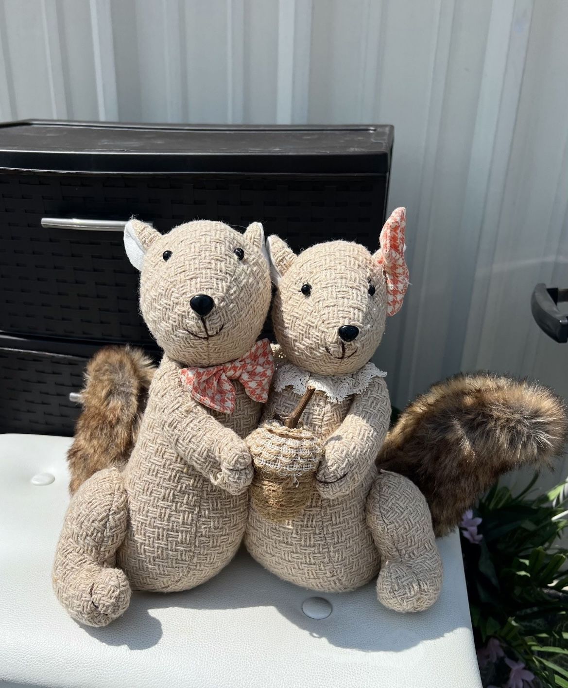 Cute Plush Squirrels With Bows & Acorn Fall Autumn Thanksgiving Home Decor