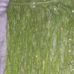 Rave Rhinestone Fringe Skirt Lime Green 