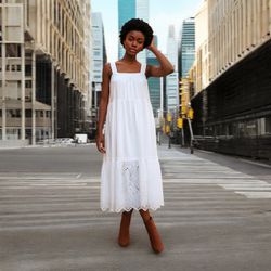 Ella by Rafaella Women’s White Tiered Eyelet Midi Dress Sz Large