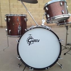 1964 Gretsch Roundbadge Vintage Drum Set Burgundy Sparkle Rare Jazz Progressive