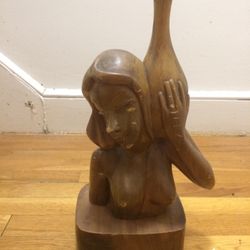 Wooden Topless Native Woman Carrying Vase On Her Shoulders