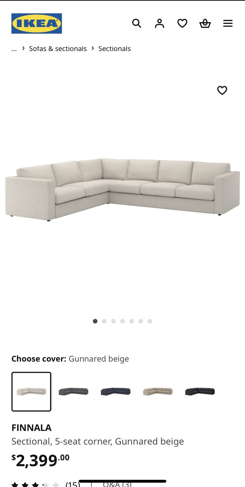 Ikea, Finnala, Sectional, seat corner, Gunnared Beige