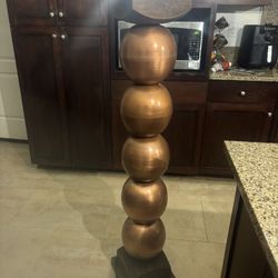 Large Wood And Copper Floor Lamp (2)