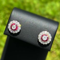 Jewelry .950 solid platinum stud white natural diamonds and ruby stone 2.00CTW heart earrings 4.50g