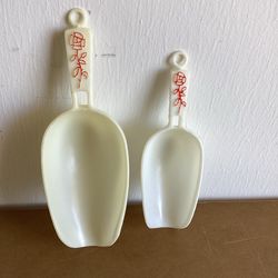 2 Vintage Plastic Kitchen Scoops with Red Rose Pattern