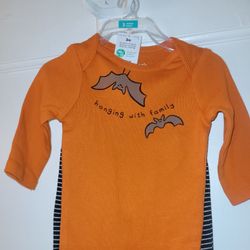 Halloween Outfit. Black Striped Pants. Orange Long Sleve. Bats. Baby Boy Outfit.  Trajecito De Bebe Para Niño