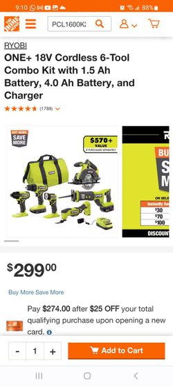 $250 BRAND NEW!!! RYOBI ONE+ 18V Cordless 6-Tool Combo Kit with 1.5 Ah  Battery, 4.0 Ah Bat for Sale in Houston, TX - OfferUp