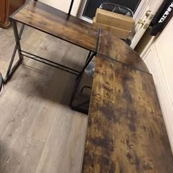 Rustic L-Shaped Corner Desk with Monitor Stand