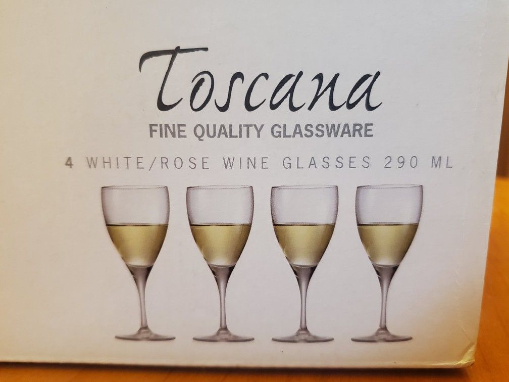 Leonardo DaVinci Toscana Fine Glassware 4 White/Rose Wine Glasses NIB