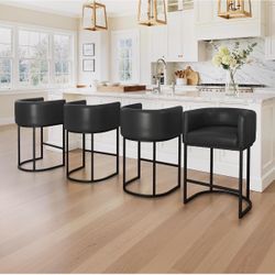 4X Black 26” faux leather barstools