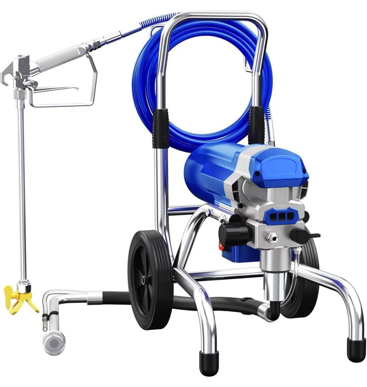 Airless Paint Sprayer, 1800W High Efficiency Electric Paint Sprayer, 3800PSI Cart Thinning-Free Airless Sprayer with Extension Rod and Wheels, for Hom