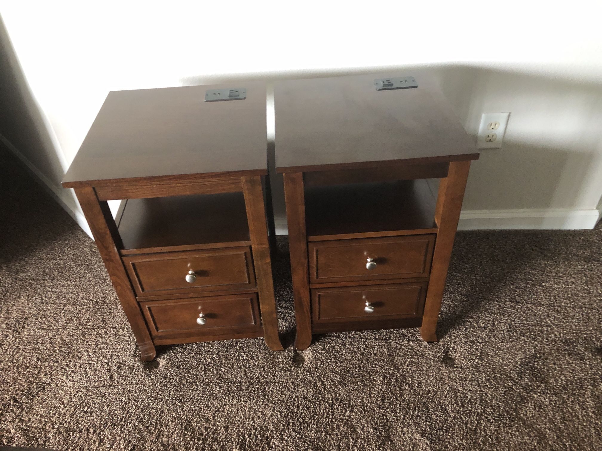 Two End Tables With Drawers & USB Ports