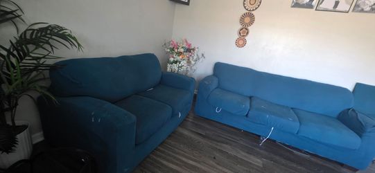 Sectional sofa with blue cover