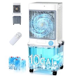 ☆ Swamp Cooler,Evaporative Air Cooler 2026 Upgraded Windowless Portable Air Conditioners with 10GAL Detachable Tank,120° Oscillation,Ultra Quiet,Timer