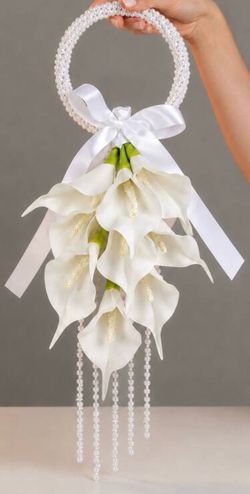 Lily Wedding Bouquet, Bridal Bouquet With Pearl Bowknot Decor, Wedding Decoration Accessor