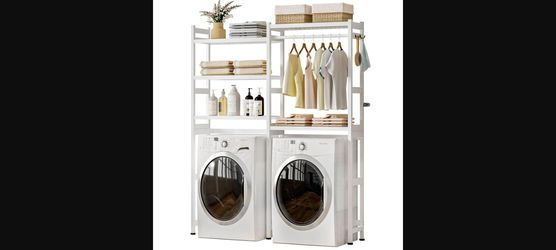 White Bamboo 5-Tier Over Washer/Dryer Storage Shelf - Adjustable