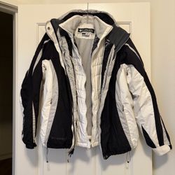 Women’s Columbia Black, White & Grey 3-in-1 Interchange Winter Ski Jacket Size L