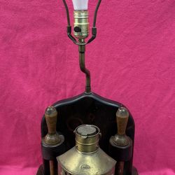 large nautical wooden table lamp - brass lantern - ocean home lighting decor maritime - patio deck antique vintage art deco retro desk 