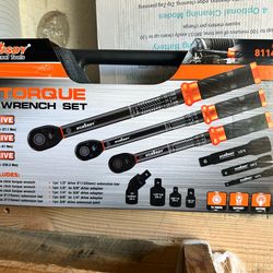 3Pack Torque Wrench Set, 1/4", 3/8", 1/2" Drive Click Torque Wrench Extra with Extension Bars & Adapters, Dual-Direction Adjustable Precision Torque W