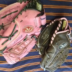 2 Girl's Rawlings Baseball Gloves