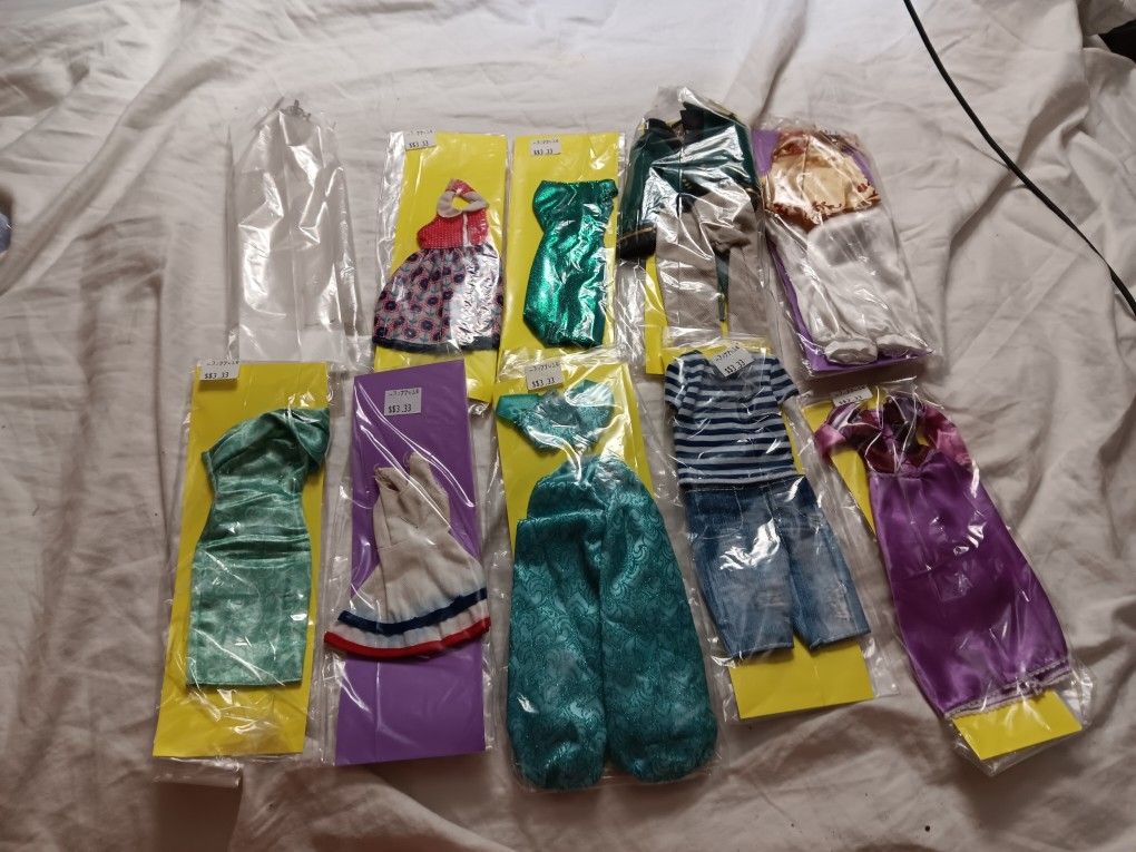 LOT B  This Lot Of 10 Vintage Barbie Ken Fashion Doll Clothes