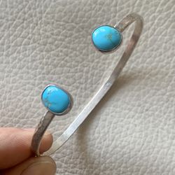 Native American Turquoise Sterling Silver Hammered Bracelet