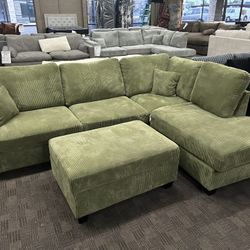 Sage Green Sectional W/ Storage Ottoman 