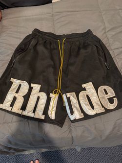 Rhude Black Mesh Shorts with Silver Logo