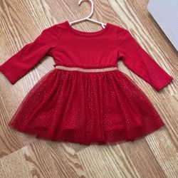 Cat & Jack Holiday Red & Gold Sparkle Tulle Dress 