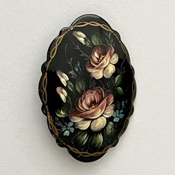 Vintage Russian Hand-Painted Pin, Enamel on Wood — Never Used