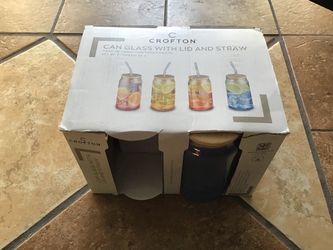 Set of 3 Can glass with lid and straw