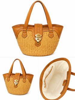 Michael Kors Santorini Raffia & Leather Tote Purse | Large Summer Shoulder Bag