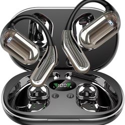 Open Ear Earbuds, Bluetooth Headphones with Smart Digital Display, Open Ear Headphones with Ear Hooks, 50H Playtime, Touch Control, ENC Mic, Wireless 