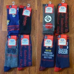 Set of EIGHT(8) New Men’s Budweiser Socks Size 10-13 Shoe Size 6-12