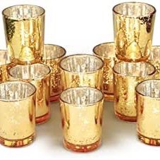12 Votive Candle Holders, Mercury Glass Tealight Candle Holder Set of 12 Gold