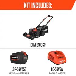 56V 21 in. Cordless Battery 3-in-1 Walk Behind Self-Propelled Lawn Mower w/ (2) 5Ah Batteries and Rapid Charger