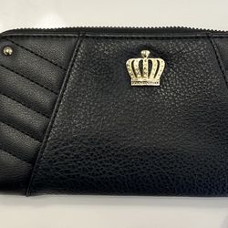 Juicy Couture Black Zip Around Wallet Wristlet Gold Crown Logo
