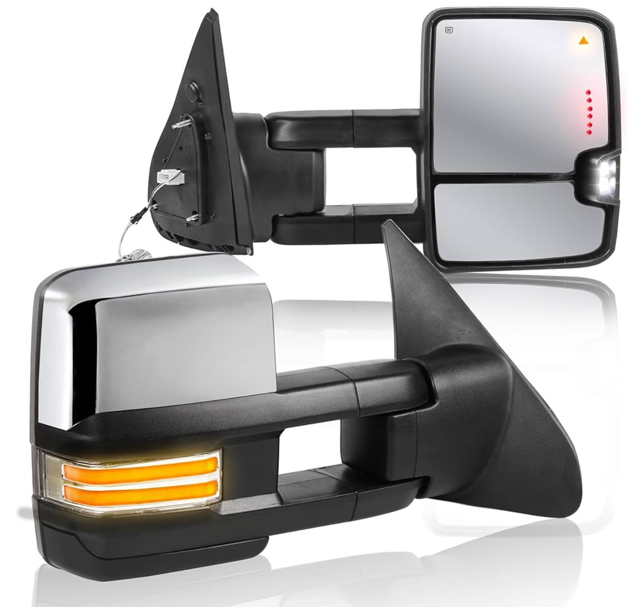 Towing Mirrors Power Heated Compatible for 2007-2021 Toyota Tundra Sequoia w/Sequential Turn Signal Reverse Light Side Mirrors 2 PCS - Chrome