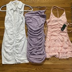 French Kiss white dress size S $10 / Lucy in the sky purple size S $20 / Wild Fable pink dress size S $12