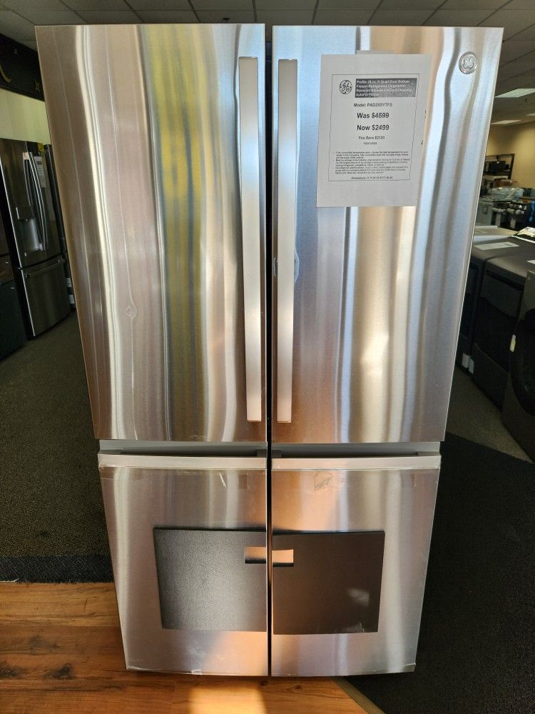 Profile 28 cu. ft Quad Door Bottom Freezer Refrigerator Fingerprint Resistant Stainless w/Dual-Dispense AutoFill Pitcher