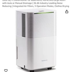 2000 Sq. Ft Dehumidifier for Basements, Home and Large Room with Auto or Manual Drainage | 36 db Industry Leading Noise Reducing | Integrated Air Filt
