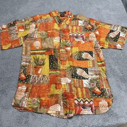 Silk Club Hawaiian Shirt Mens Large Button Up Short Sleeve