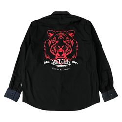 Von Dutch Classic Button Down Shirt Mens Medium M Black Tiger Long Sleeve NEW!