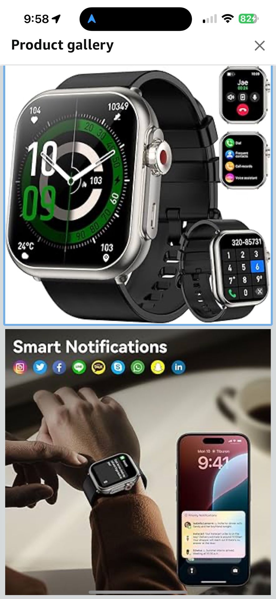 Smart Watch for Men Women, 1000 mAh 100 Day Battery Life, 1.85" Fitness Tracker Bluetooth Call/Make Calls, 110+ Sport Modes, IP68 Waterproof, Heart Ra