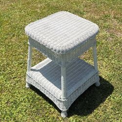 Vintage 2 Tier Boho Wicker And Wood Side End Accent Table Plant Stand