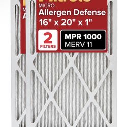 3M Filtrete 16x20x1 AC Furnace Air Filter, MERV 11, MPR 1000, Micro Allergen Defense, 3-Month Pleated 1-Inch Electrostatic Air Cleaning Filter, 2 Pack