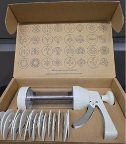 Pampered Chef #11525 Cookie Press w/16 Unique White Discs - EUC Complete