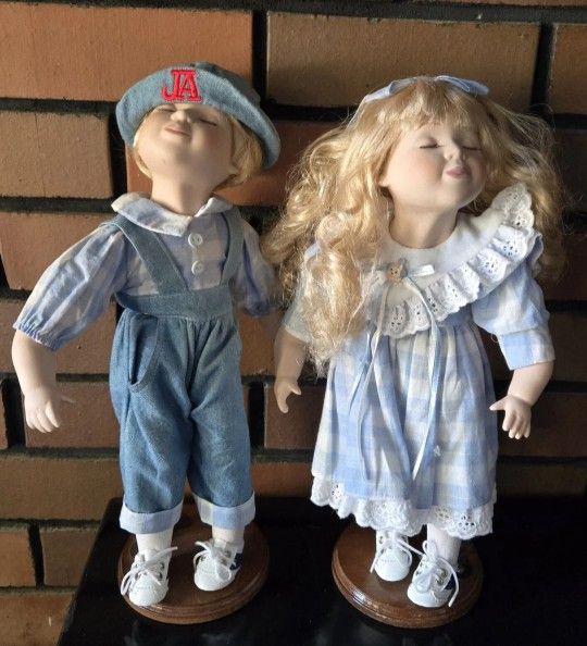 Vintage Artmark Porcelain Dolls Set of 2 JA & Curly Hair Girl Antique Collectors