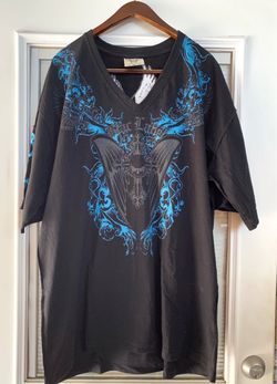 Blac Label Premium Wild Life Men’s 4X Black Blue Eagle Graphic V Neck Y2K Shirt