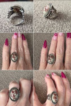 New silver tone speckled blue ring size 6 Shipping Available